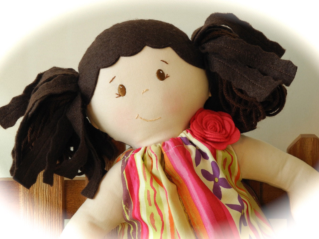 Doll Dress, pillow case dress style, felt rose embellishment, fits American Girl and Treehouse Kids Dolls