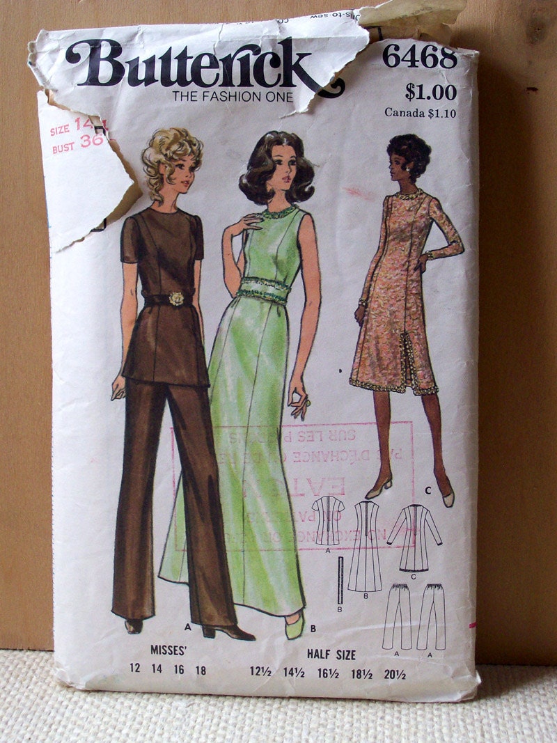 Vintage Butterick Sewing Pattern no.6468 Misses' Evening Dress Tunic & Pants