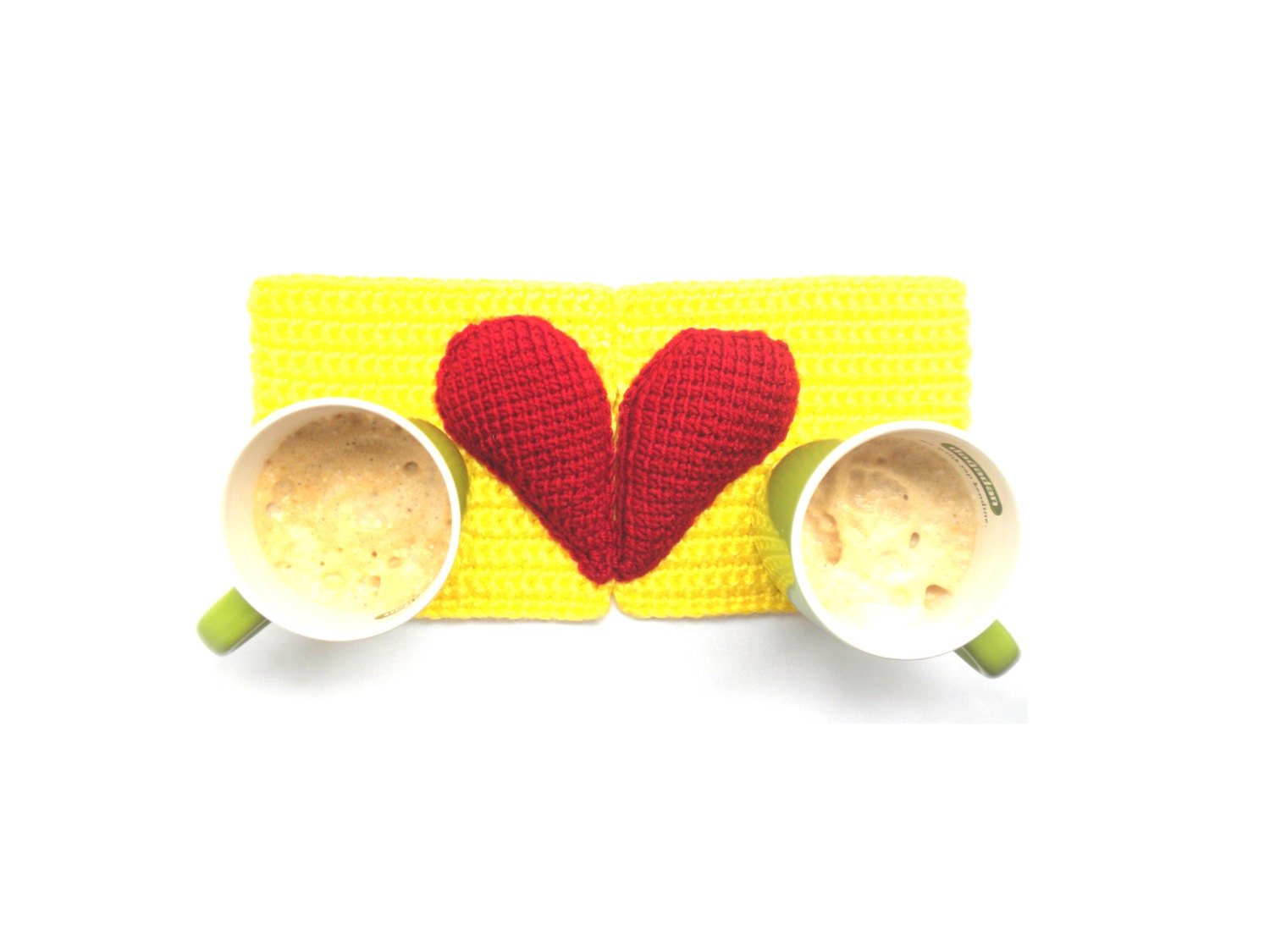 Pippi's BFF Coasters in Yellow, Set of 2, with Stuffed Heart Halves, Gift for Her, for Him, for Mom, Dad, Son, Daughter, for Home