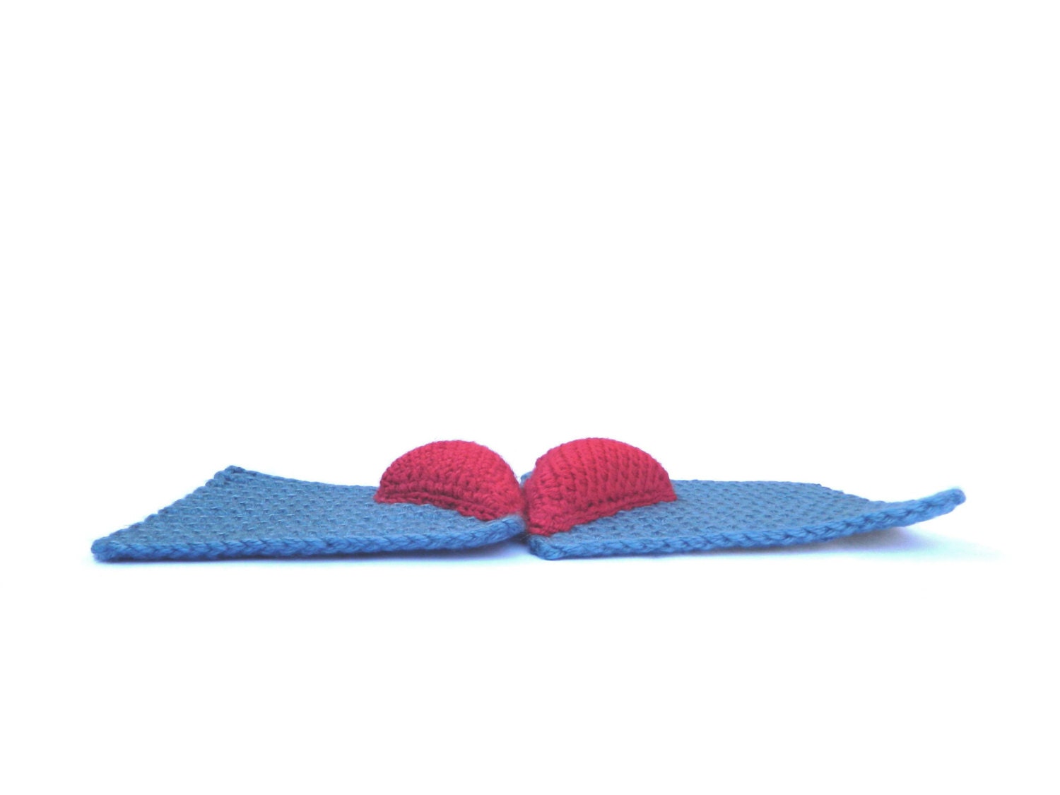 Pippi's Grey-Blue BFF Coasters, Set of Two, with Stuffed Heart Halves, for Her, for Him, Valentines, for Mom, Dad, Son, Daughter, for Home