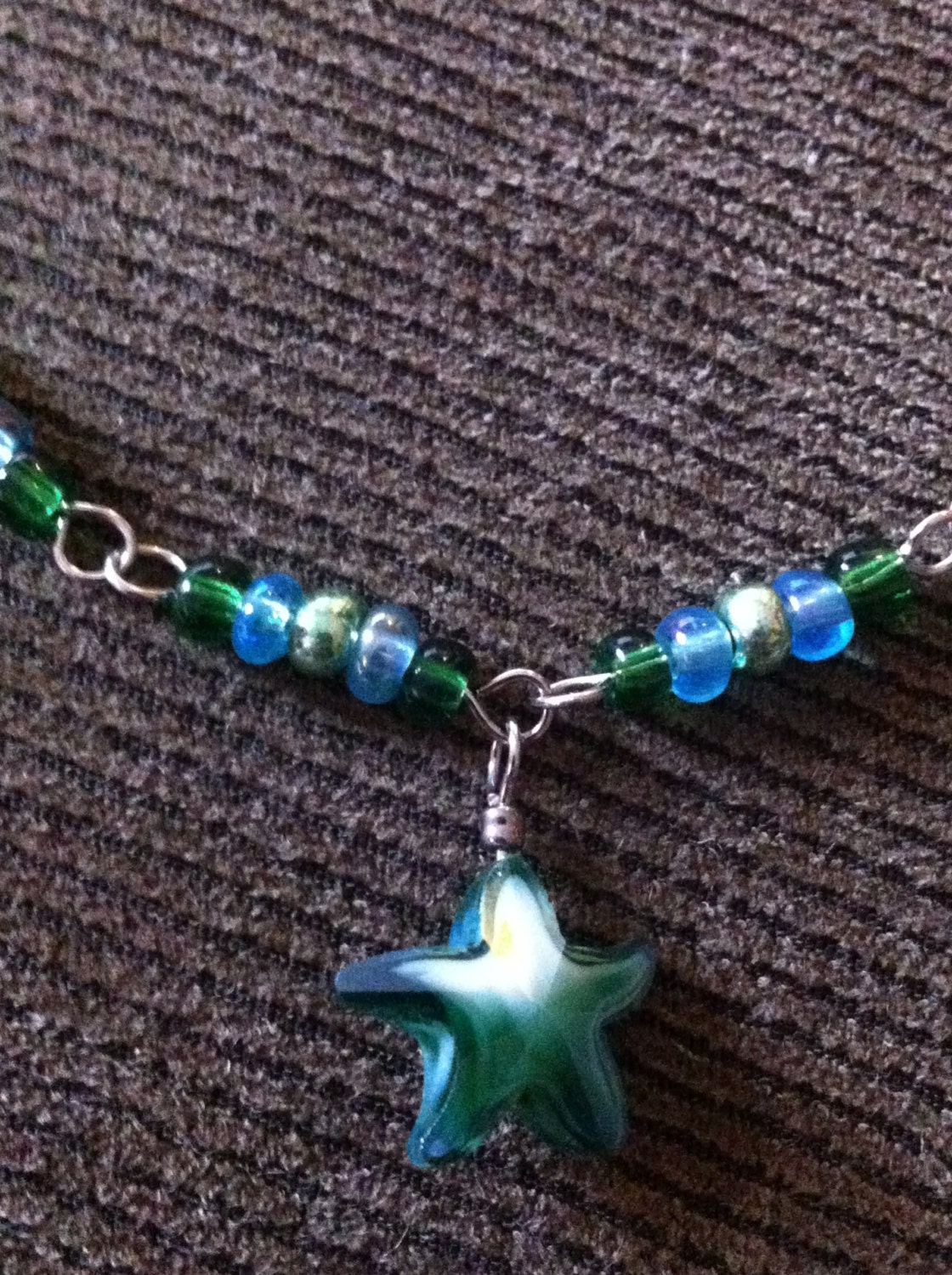 Seaside Blues & Greens Czech Glass Seed Bead Necklace and Earrings Set