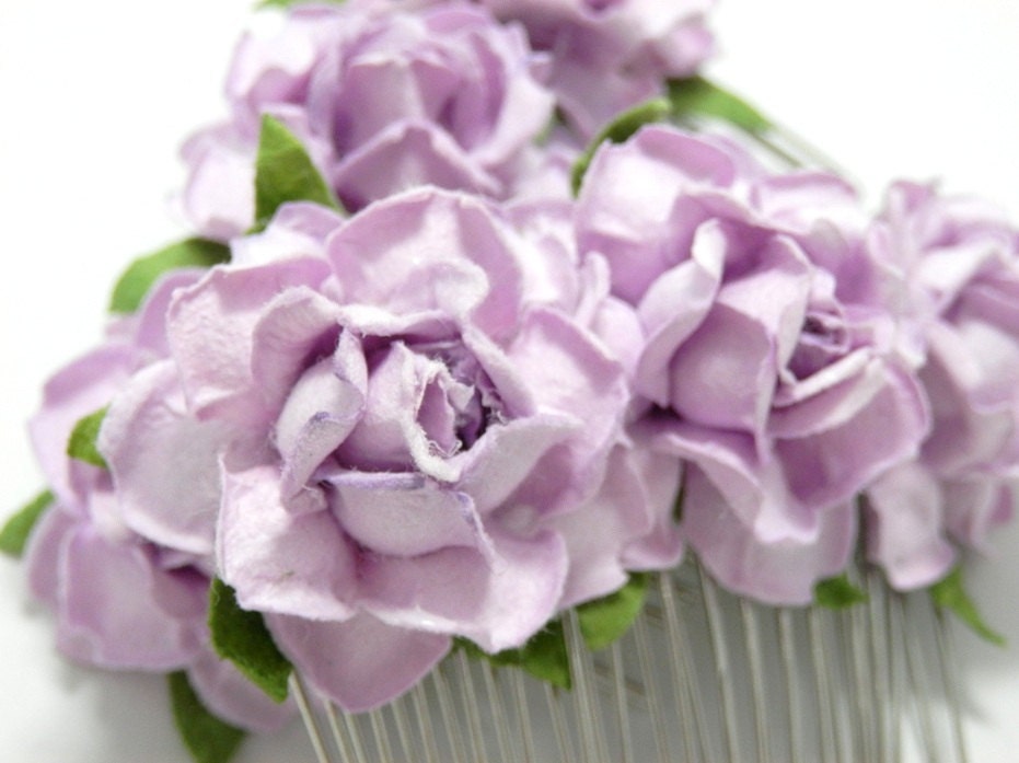 Lilac Light Purple Set of Two Rose Hair Combs Flower Accessory