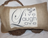 14x22 Inch.  Personalized Family Live Quote Pillow Cover - Burlap with Coco button - Home Decor, MOTHER'S DAY