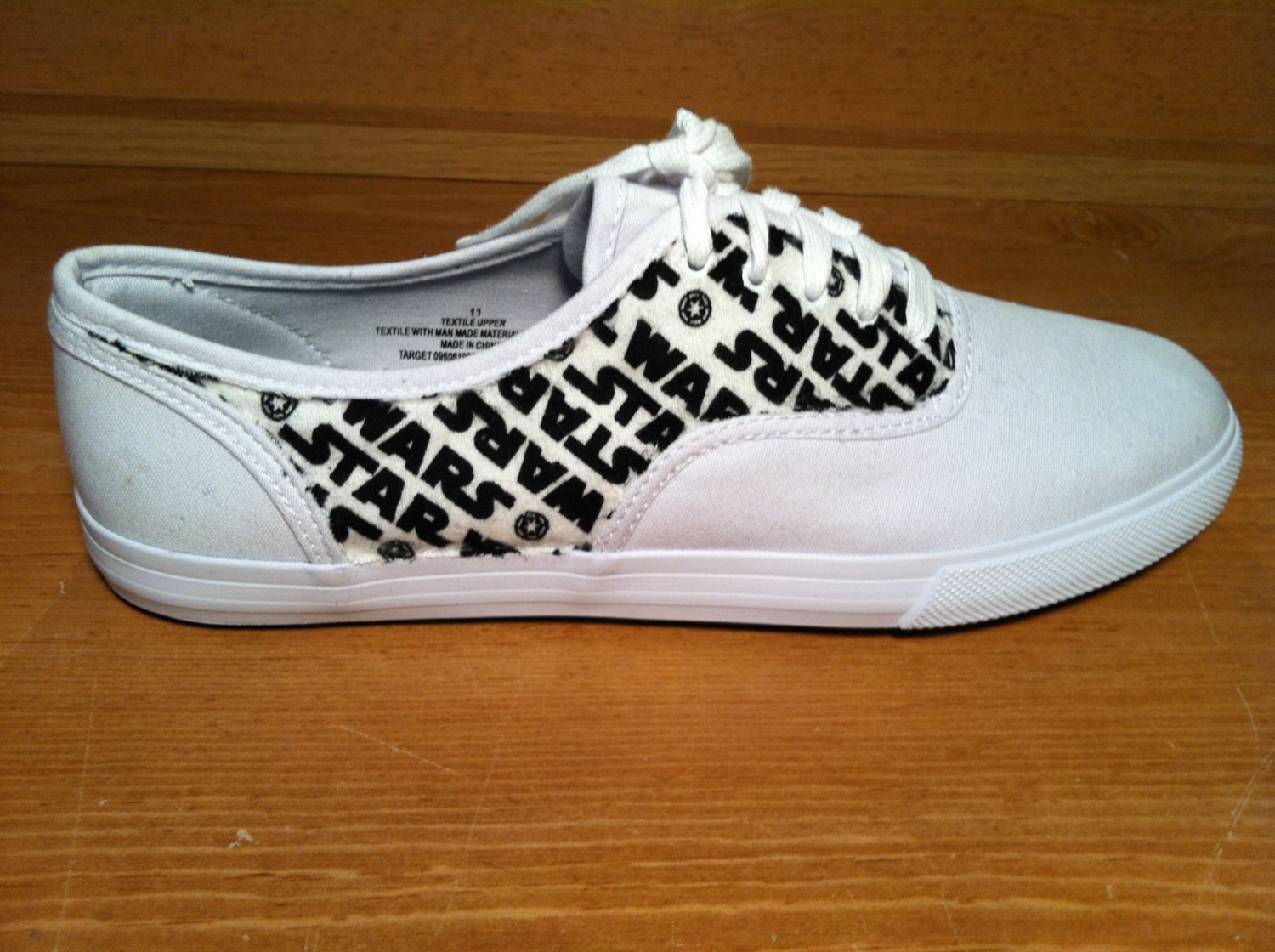 White canvas shoes with added Star Wars black and white fabric (Womens)