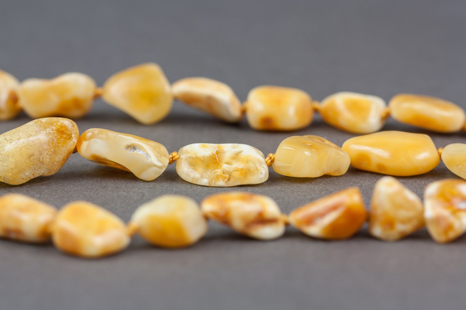 Yellow- White color Baltic Amber necklace