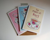 Vintage pastel tea greeting cards - Set of three