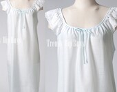 Vintage 50s Sheer Light blue Cotton Summer Slip dress nightie - XL/1XL