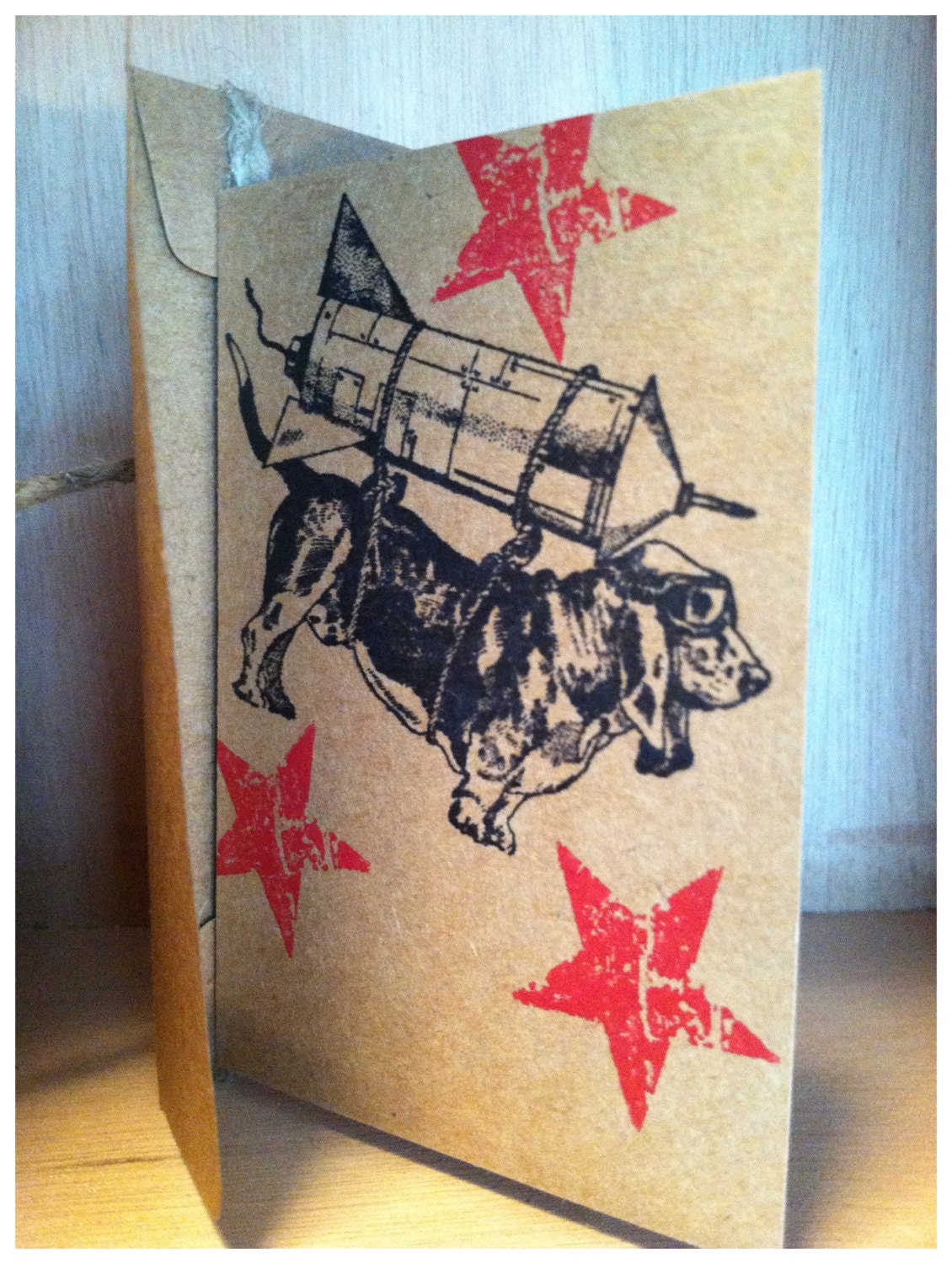 I've got a Bassett with a Rocket and I'm not afraid to use it earring and card set - WhiteCraneGifts