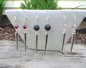 Silver Spike Earrings, Spikes, Swarovski Crystal Earrings, Lava Beads, Pearl Earrings