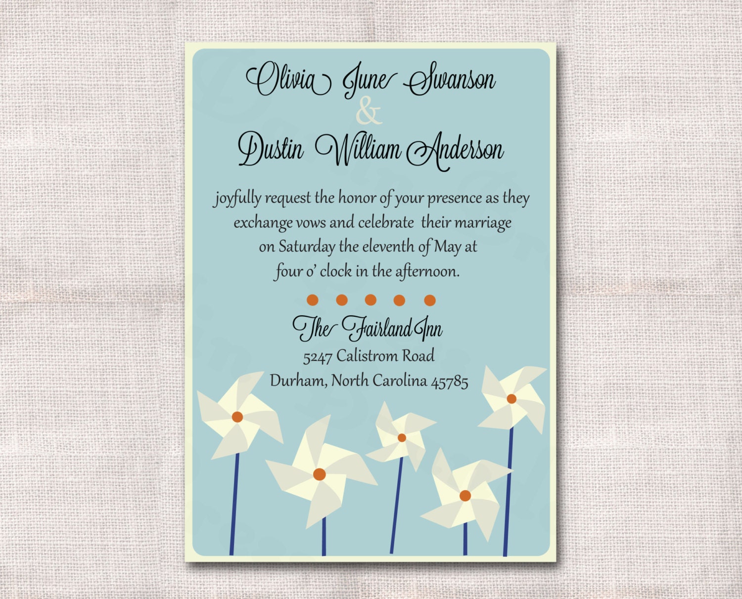 Pinwheel Wedding Custom Printable Invitation 5x7