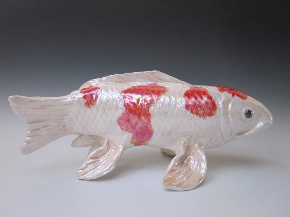 Koi Fish Sculpture - Hand Made Fish - Ceramic Koi, Fish, Koi Sculpture, Carp Fish