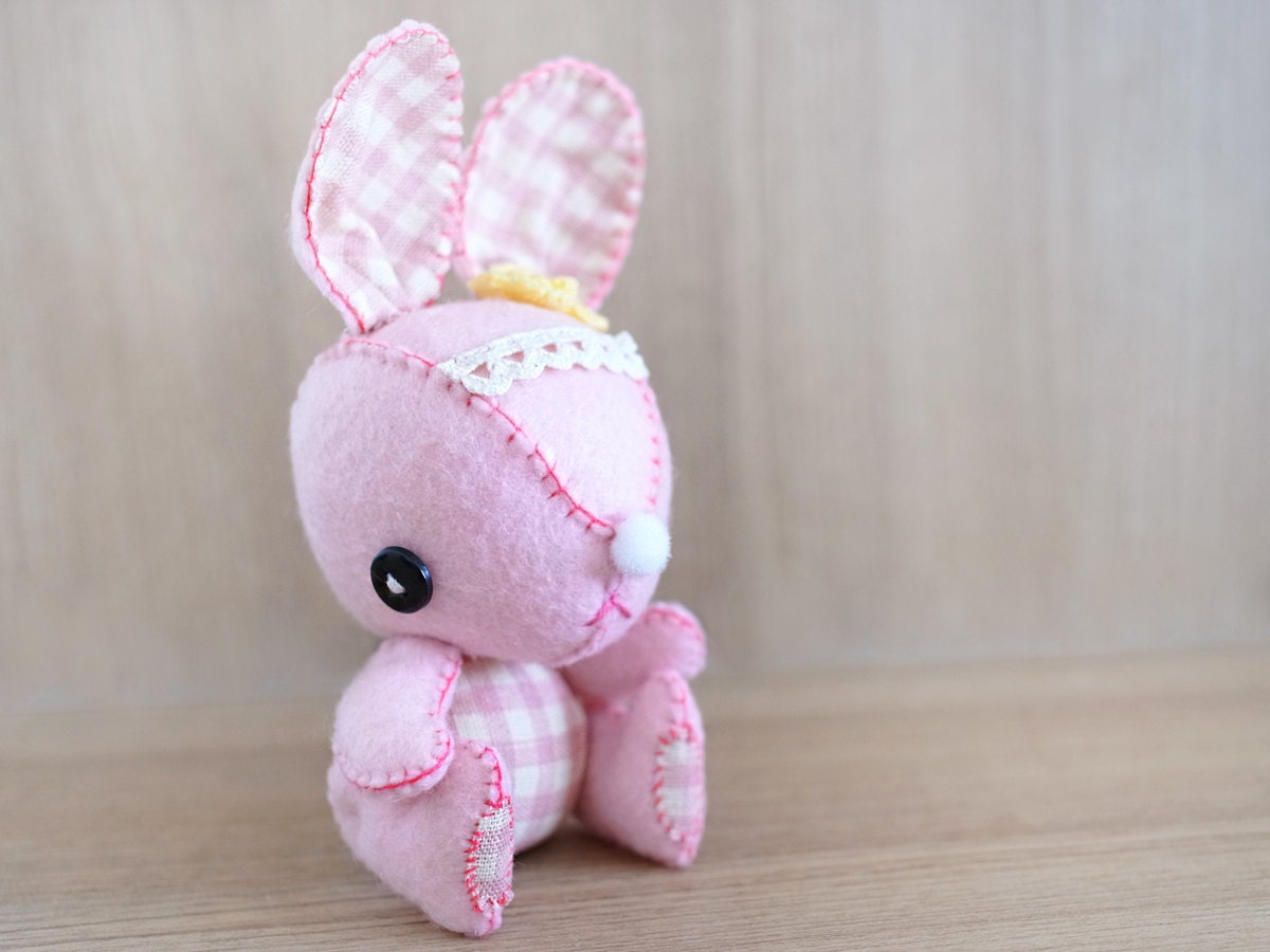Pink Bunny plush - Felt Bunny  - soft 3 dimensional animal - READY TO SHIP