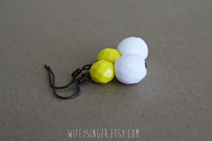 earrings: white and lemon czech glass