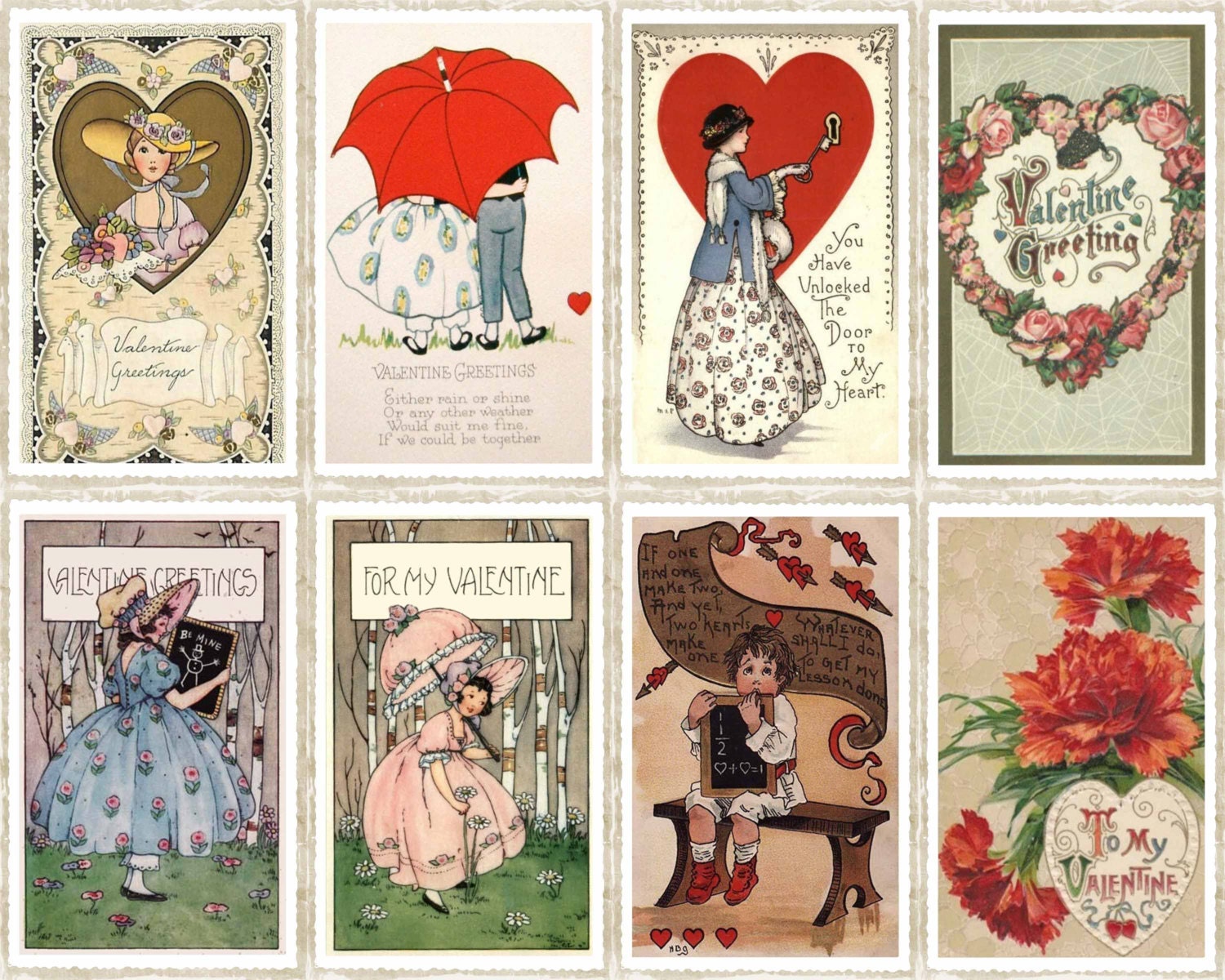 Buy gift tags and printable cards - Vintage Valentine Gift Tags, 8 Printable Valentines Card, Scrapbooking Tags, Digital Downloads, Vintage Heart, Umbrella, Vintage Collage