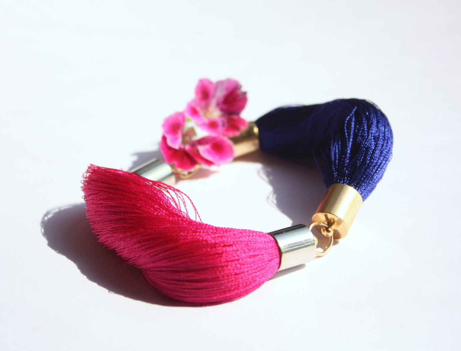 Navy blue and Fuchsia Wild Berries Minimalistic Statement Bangle Fiber Bracelet - Summer Beach Jewelry - Beach Bohemian Chic Jewelry-