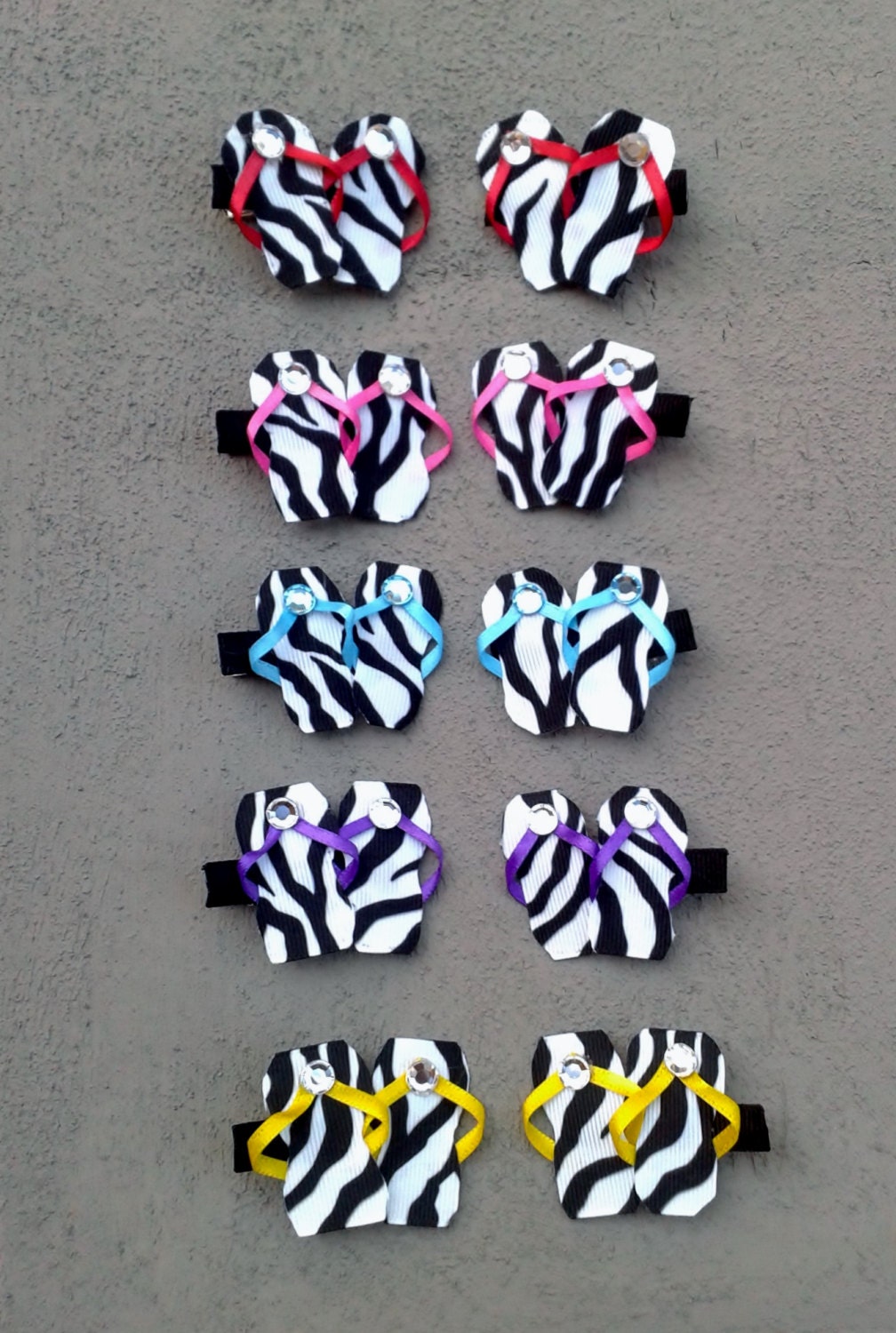 Zebra Printed Flip Flop Hair Bows in 5 different colors sold in pairs