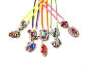 PURPLE - Neon statement necklace - painted rhinestone necklace, neon pendant necklace,