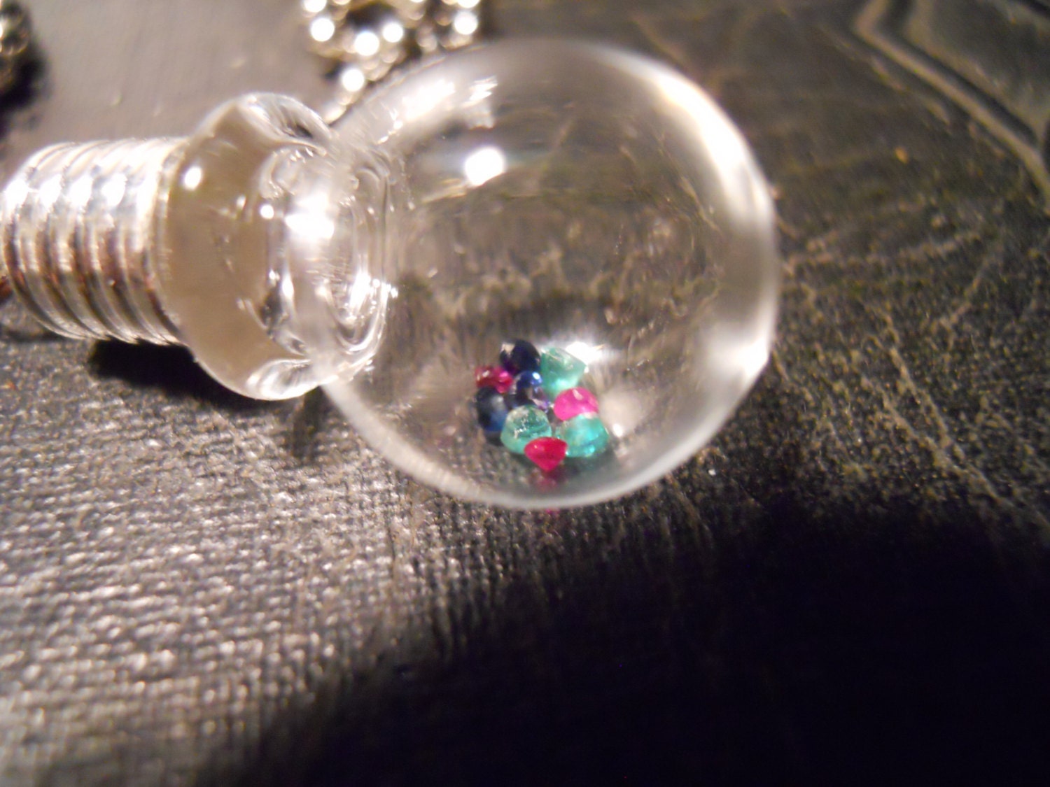 Bubble Vial with Faceted Gemstones in Curiosity Vial Rubies Sapphires Emeralds