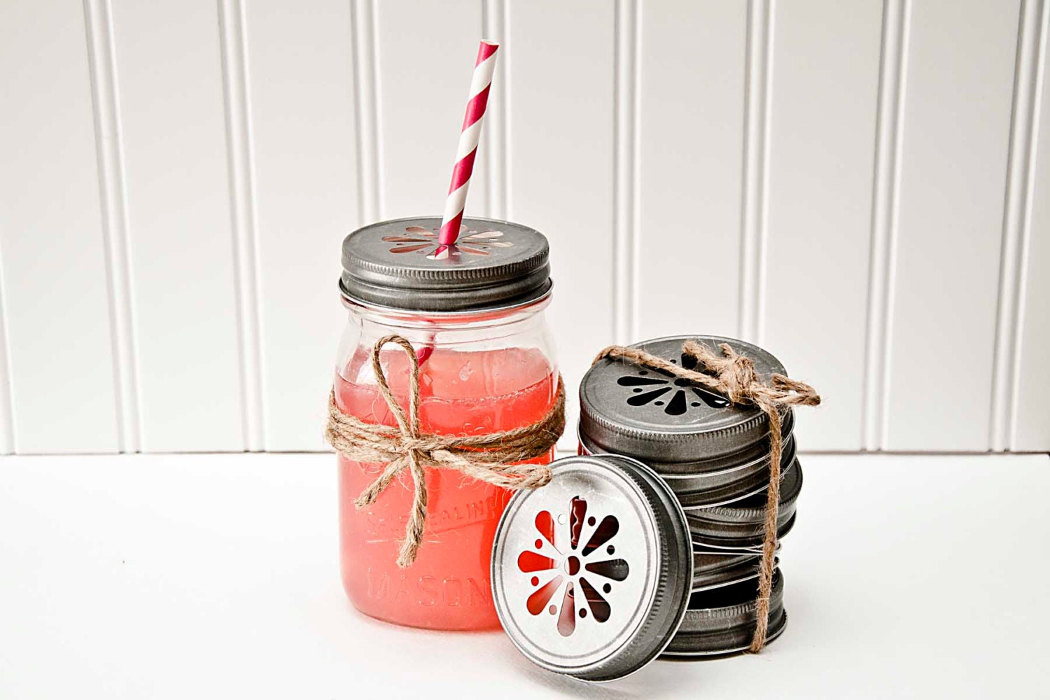 24 PEWTER Daisy Cut Mason Jar Lids for Tumblers Cups Glasses Wedding Baby Shower Kids Birthday party Table Setting Favors