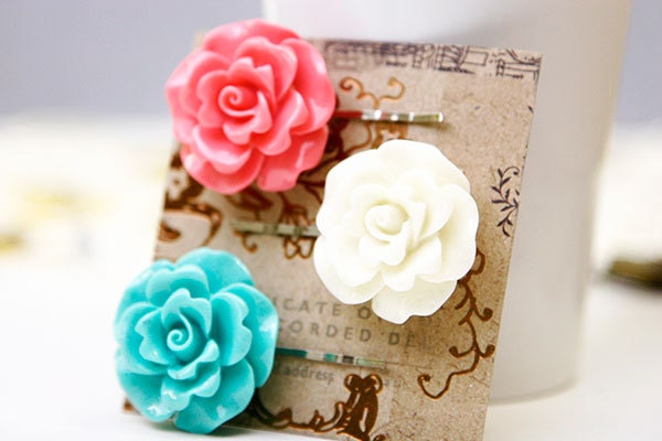 Flower Cabochon Hair Pins, Colorful Nerdy Jewelry, Birthday Gifts, Kids Jewelry, Valentines Jewelry, Bridal Wedding gifts, Elegant Hair Pins
