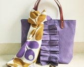 Summer Sale 10% OFF Purple Canvas Hand Made Tote Shoulder Bag Classic Women Tote Ruffled Bag Beach Tote Leather Handles Clutch