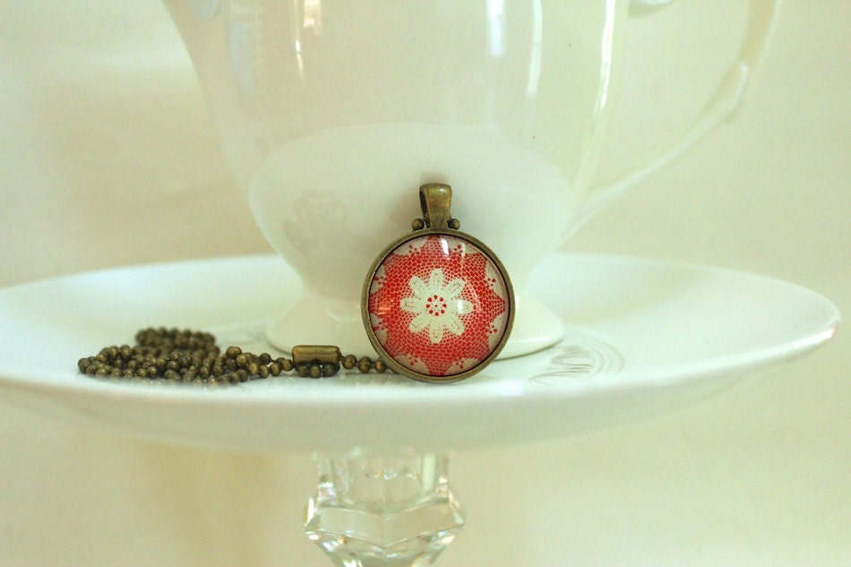 Red Starburst Doily Necklace