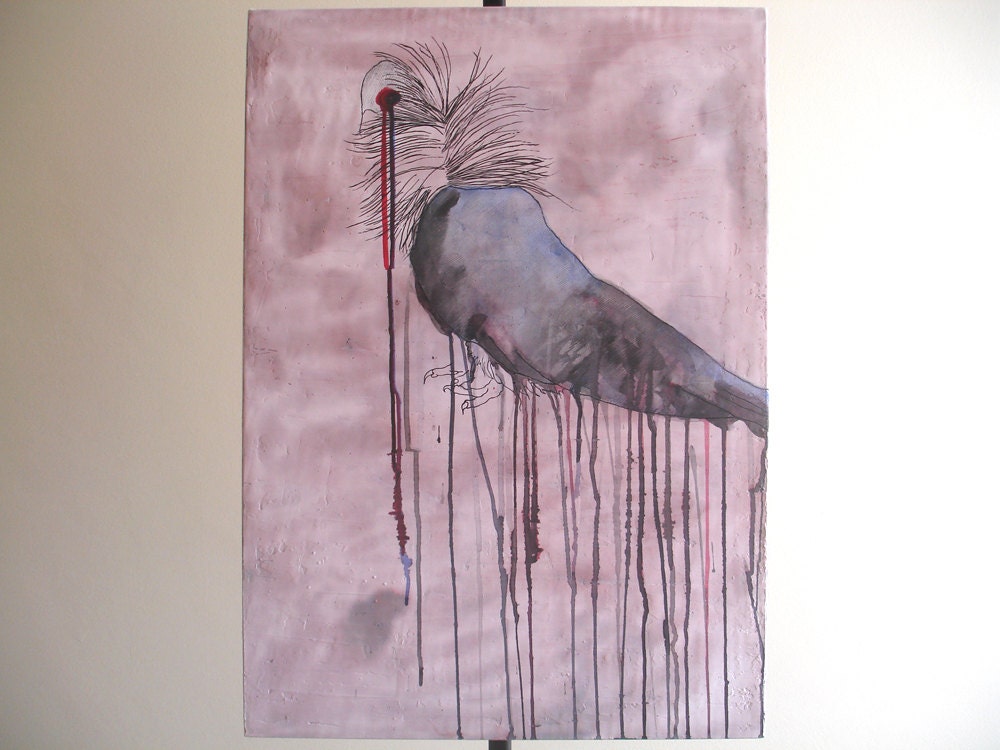 Original bird painting sale, Modern bird art on canvas by Ricardo Machado  (27.56 x 19.7 inches)