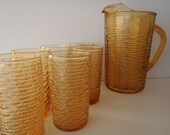 Soreno Gold Glass Pitcher and 6 glasses Set by Anchor Hocking/ Vintage Glassware barware by Feisty Farmers Wife