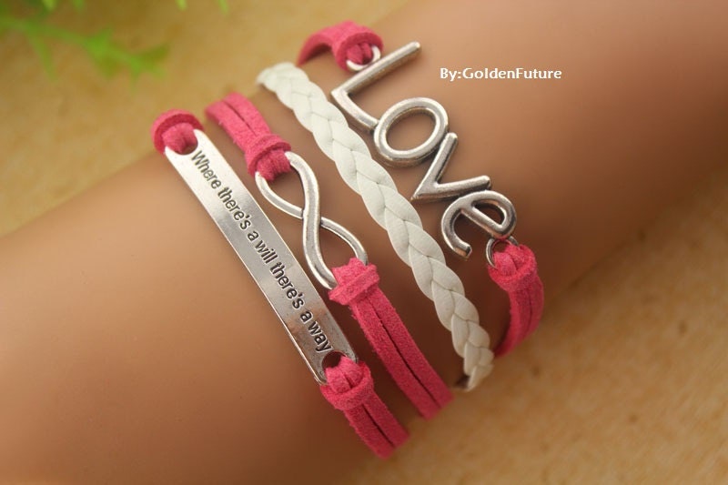 The love bracelet,the infinity bracelet,the "where there's a will, there's a way" bracelet,a retro silvery combined bracelet---C101