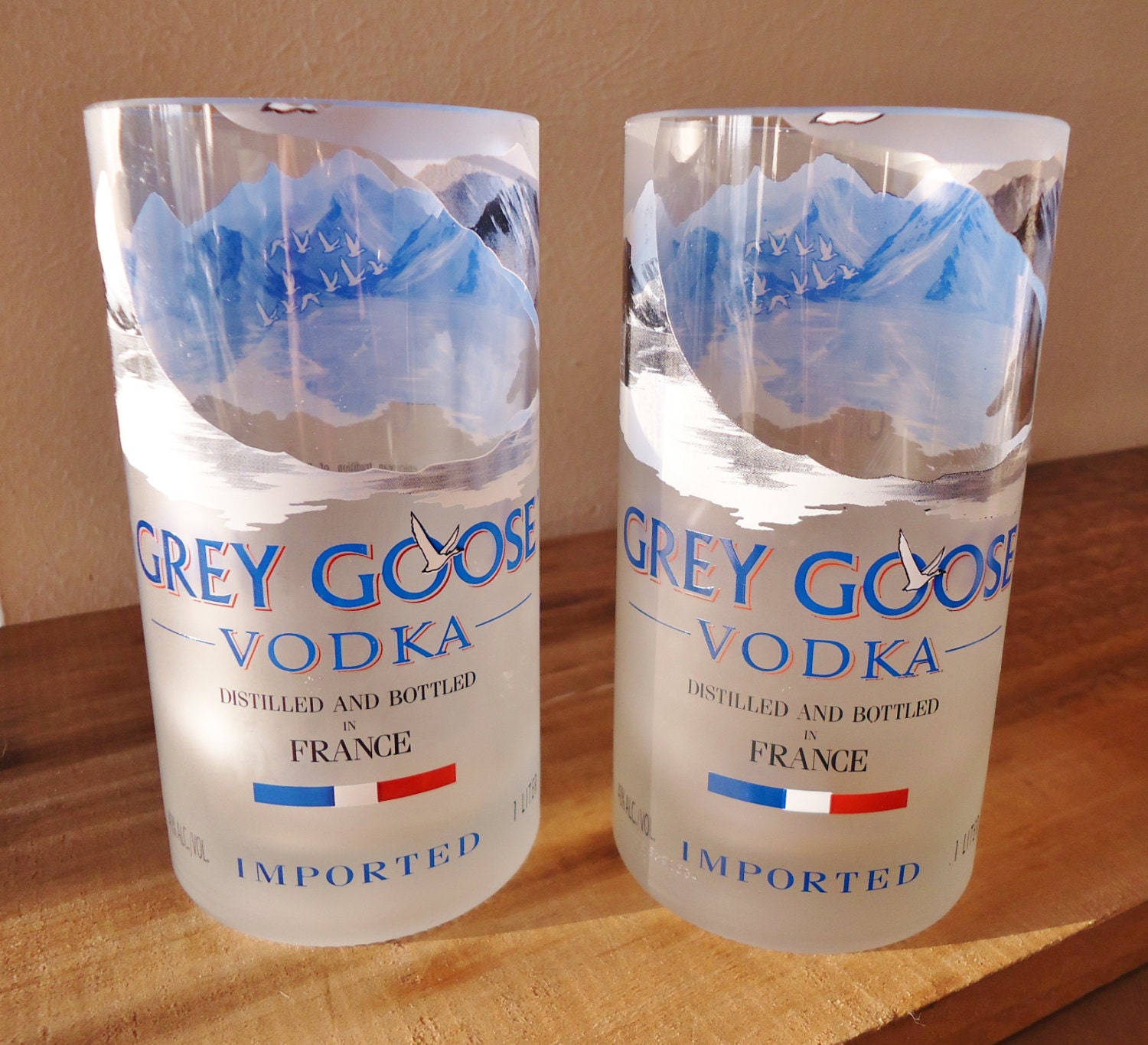 Drinking Glasses Set of Tumblers from Recycled Grey Goose Vodka Bottles Set of 2