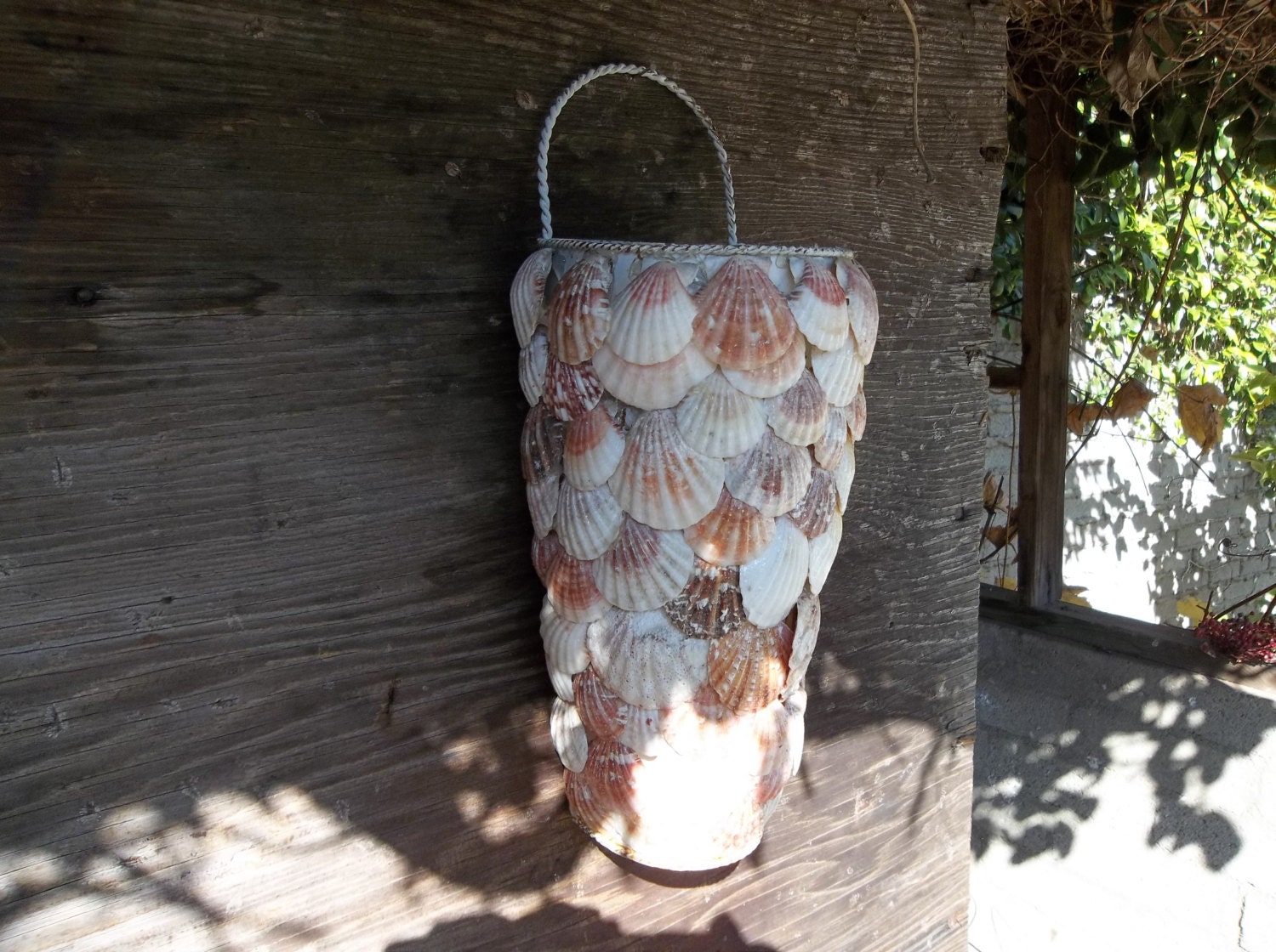 Vintage Flower Wall Vase Upcycled, Shell Art, Home Decor, Retro, Cottage