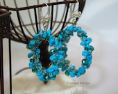 Wire Crochet Hoop Turquoise Earrings handmade by ZhannaDesign.