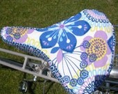 Bike Seat Cover - Blue Retro Flowers