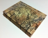 Old World Map Fabric in Tan - Travel Journal Notebook - Handmade Coptic Stitched - Lined