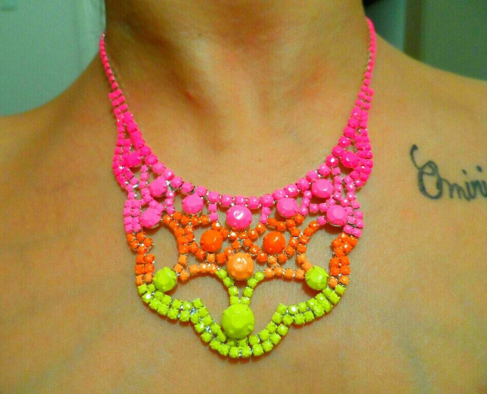 Stunning Rhinestone Handpainted Neon Necklace - Ombre - SPRING / SUMMER 2013