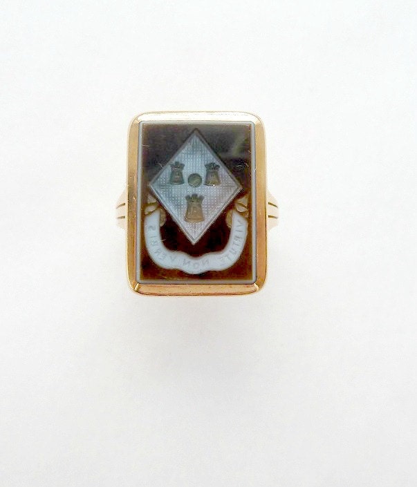 Antique Victorian Sardonyx Signet Seal Ring 18K 18ct  "Actions Not Words"