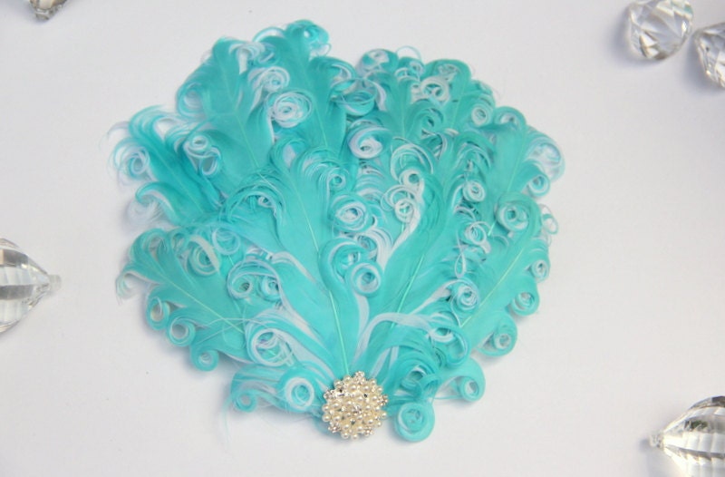 Hollywood Ocean Summer beautiful aqua and turquoise beach headband or hair clip, feather fascinator girl,  woman-wedding, party,beach,