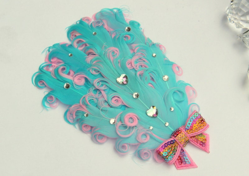 Sweet Summer Carnival fun, cotton candy sweet, sparkly  aqua and pink headband or hair clip- girl, woman carnival party, birthday, princess