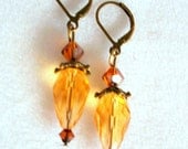 Beaded Earrings Topaz and Champagne Crystal, Czech, Swarovski Teardrop
