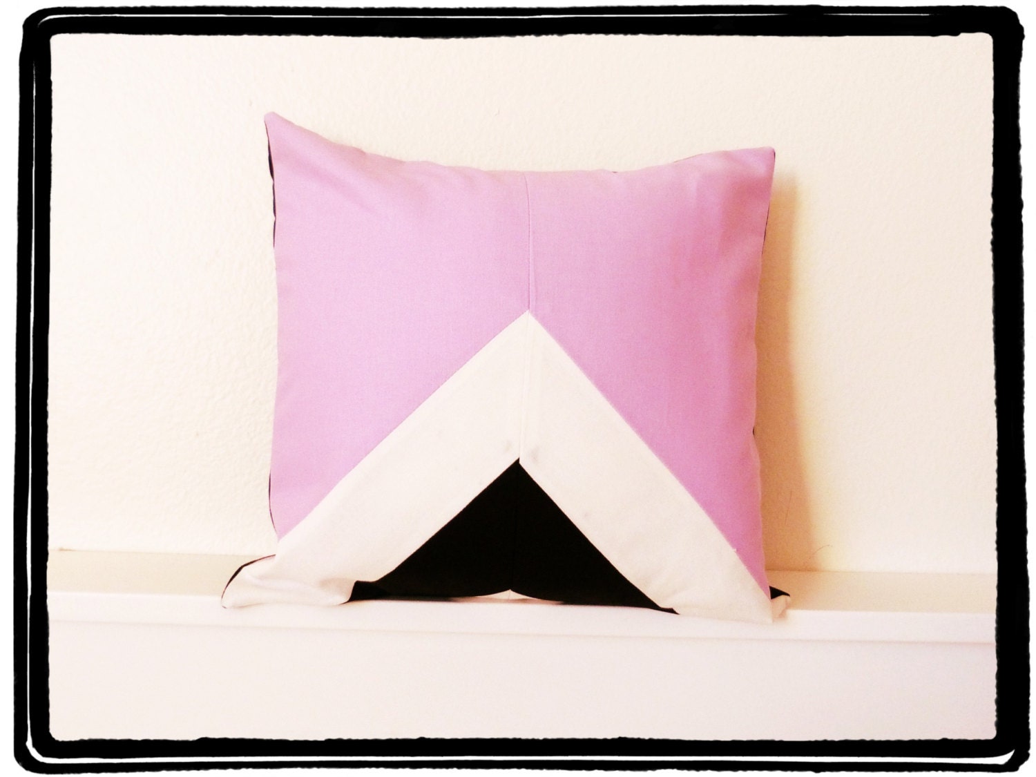 Geometric abstract pillow - handmade pillow - triangle geometric - 12X12 inches - black, white and purple pillow - decorative pillow cover