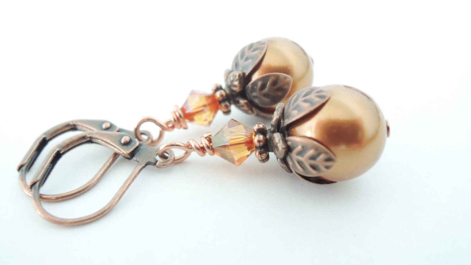 Brown Pearl Earrings Chocolate Caramel  Copper Swarovski Pearls Swarovski Crystal Warm Earthy Neutral Brown Copper  Dangles