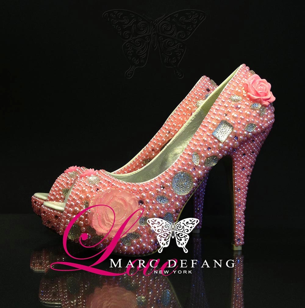 Baby Pink mixed pearl, crystal rose Diamond frost Luxury Heels
