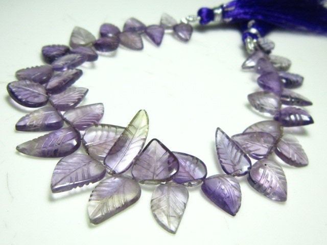 Amethyst Carved Leaves Briolette- 7" Strand -Stones measure- 6x7-10x13mm