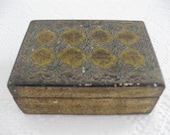 Vintage Italian Florentine Hinged Gilded Wood Trinket, Jewelry Box Gold Brown Teal