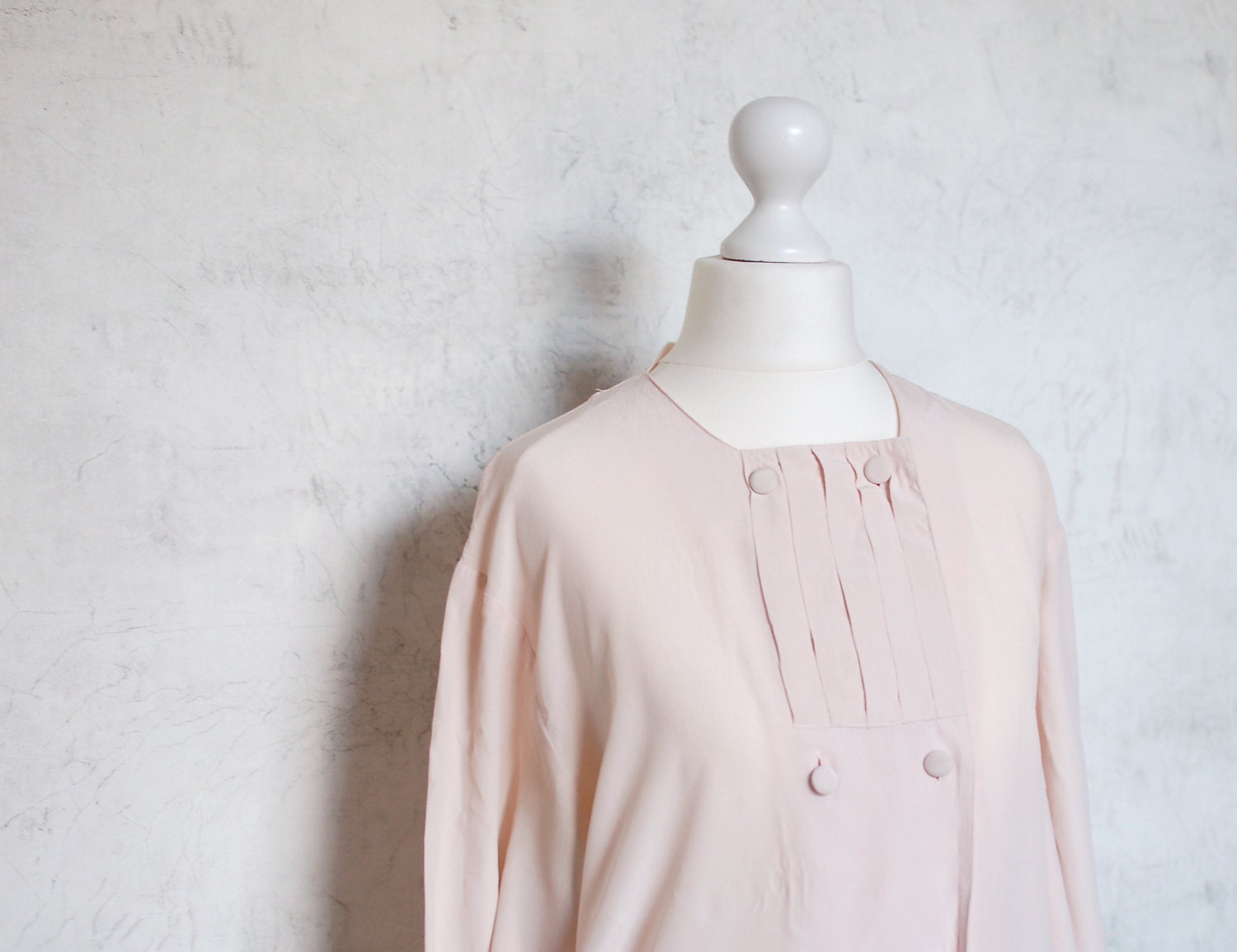 VTG 100% silk 80th blouse pale pink - Silkheaven
