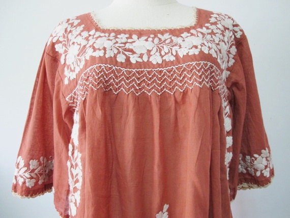 Mexican Embroidered Blouse 3/4 Sleeve Cotton Top