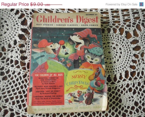 ON SALE 1952 Christmas Carol Book  Vintage Childrens Digest  December Comics MICE xmas Mouse Antique Holiday