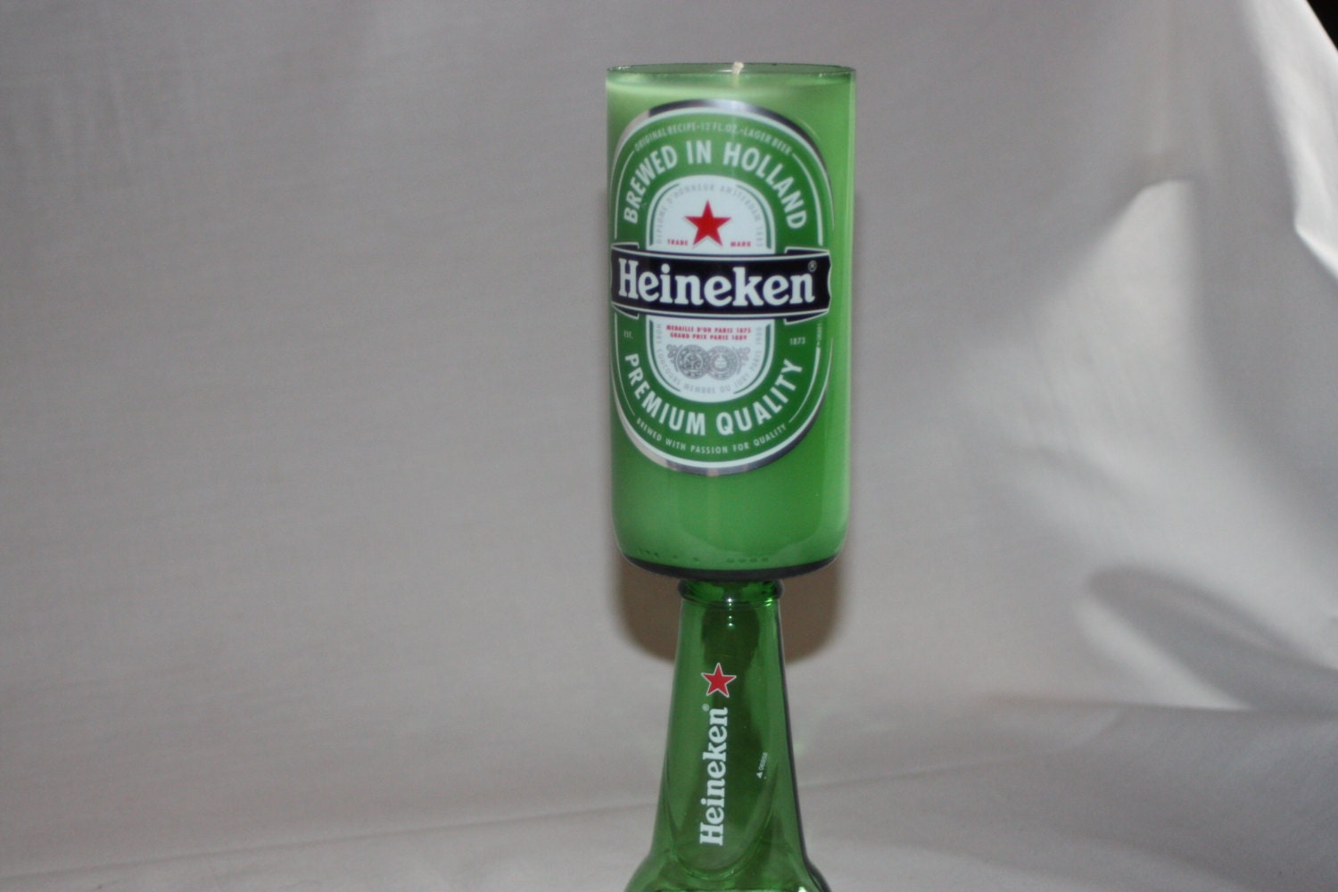 Recycled Beer Bottle - Heineken -  Goblet Candle - Custom Made