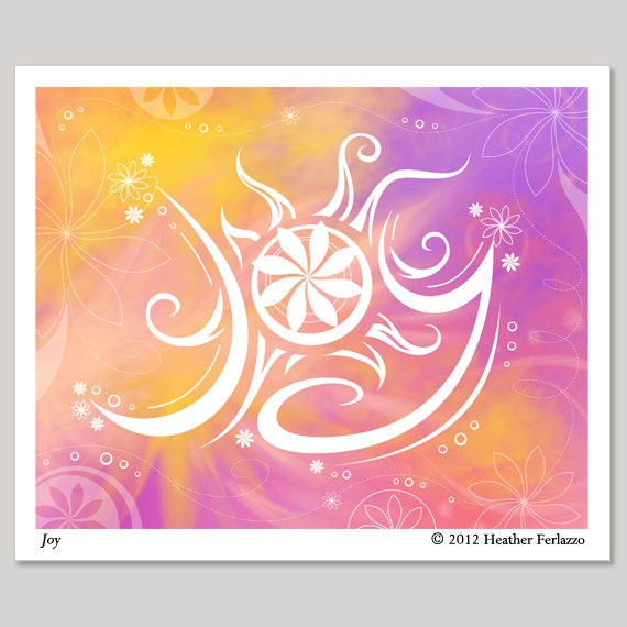 Joy 11x14 Yellow, Pink, Purple Abstract Word Matted Digital Art Print