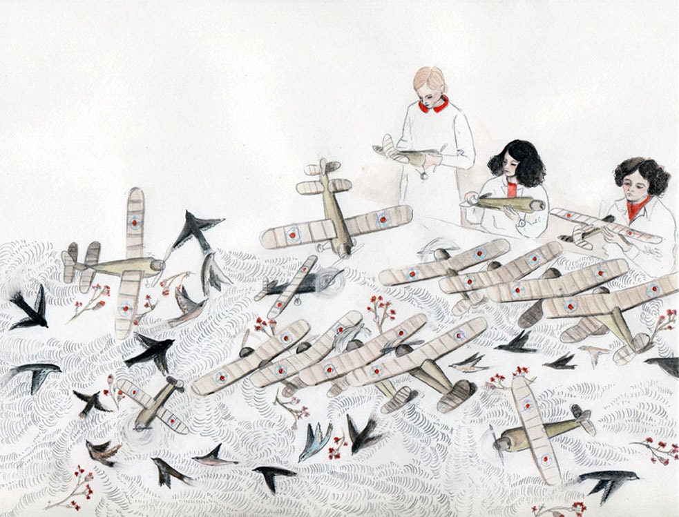 Fight or Flight, print of watercolour drawing